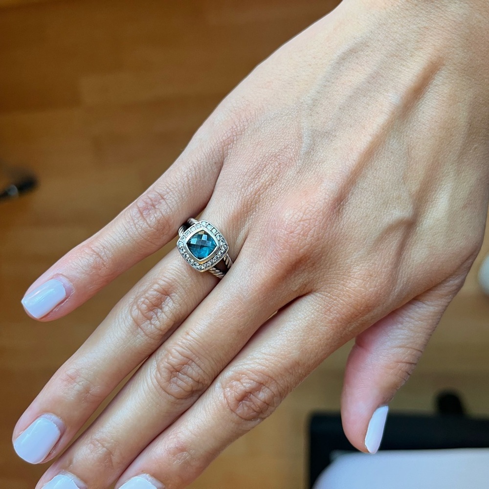 David Yurman Petite Albion 7mm Sterling Silver with Blue Topaz and Diamonds